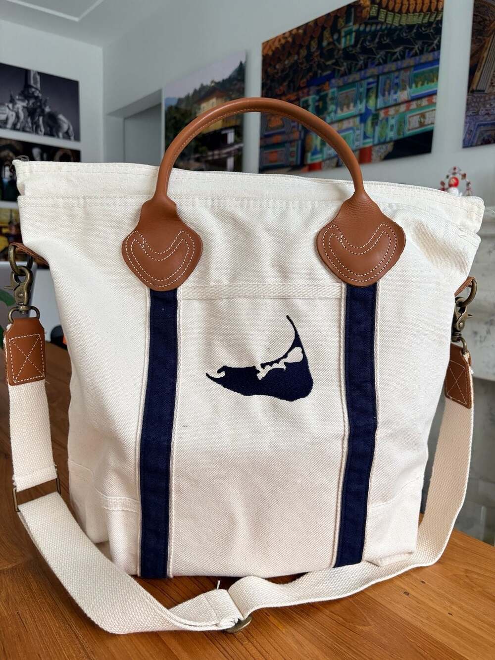 CB Station Canvas Flight Bag with Nantucket Island Embroidery & Leather Handles